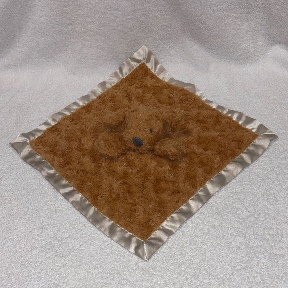 cloud island Brown dog Lovey security with Cream Satin Trim